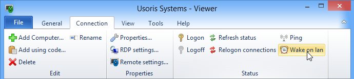 Wake On Lan command on the Viewer toolbar