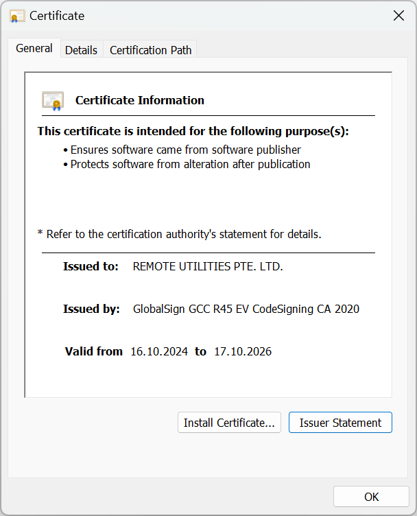 Remote Utilities Digital Signature