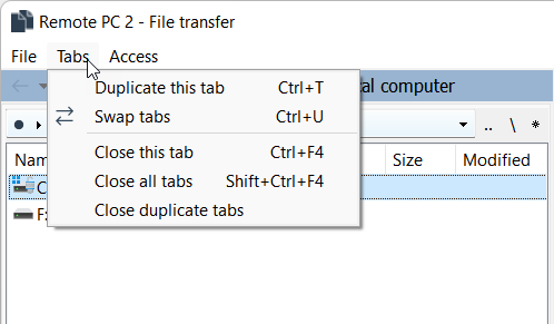 Tabs menu expanded