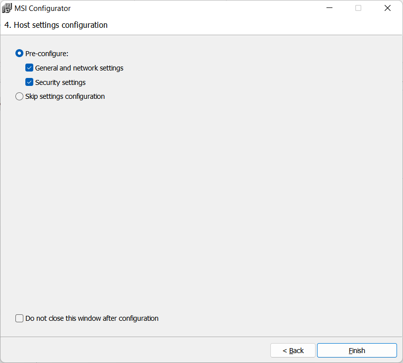 Host settings configuration