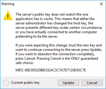 Public key warning message